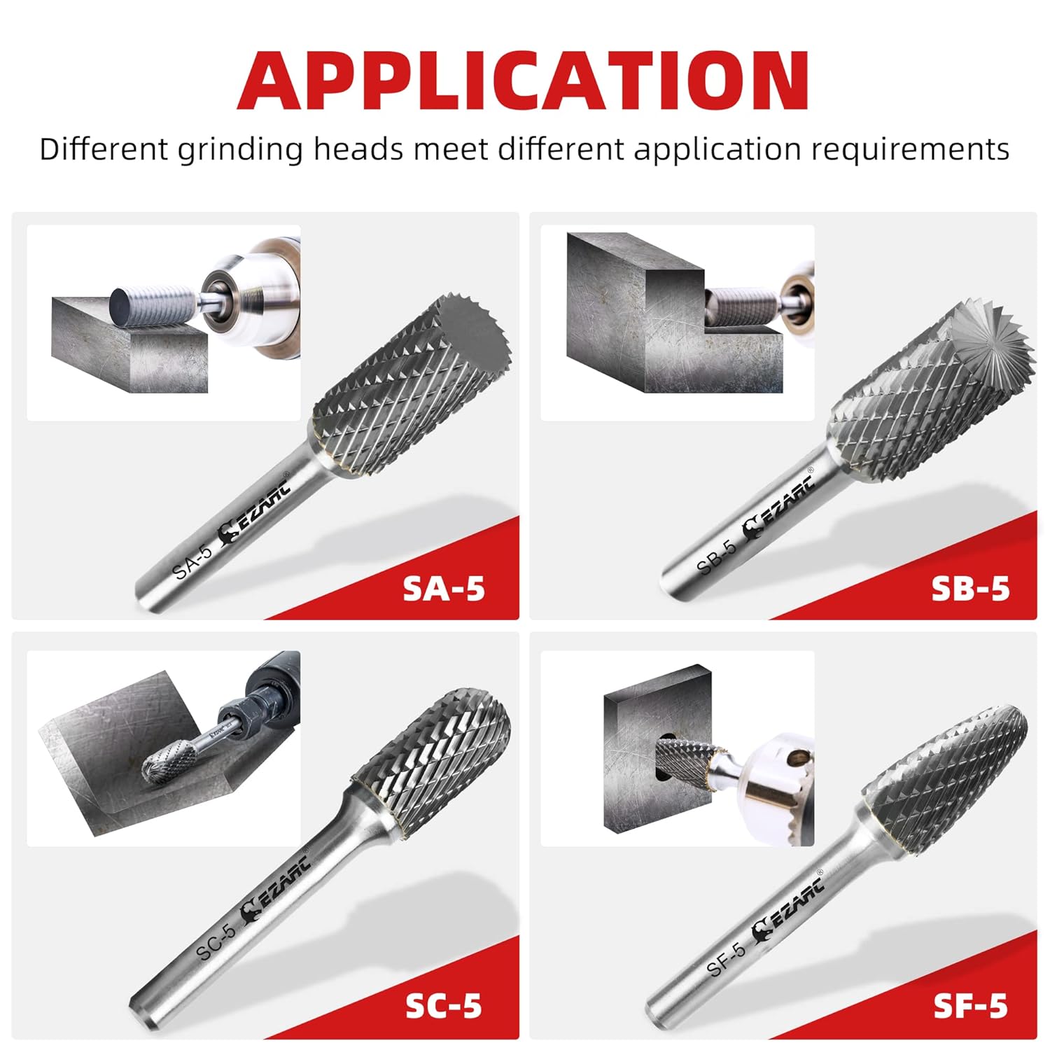 EZARC Tungsten Carbide Rotary Burr Bit, SB-5 Double Cut, 1/4-Inch Shank