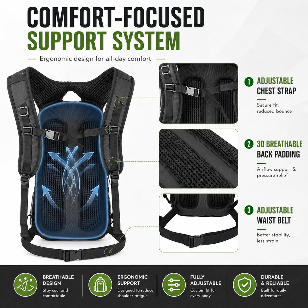 Zavothy 20L Multipurpose Hiking Backpack with 3L Water Bladder – Durable Hydration Backpack with Insulated Bladder Compartment, Hidden Helmet Holder & Rain Cover – for Hiking, Commuting, and Camping