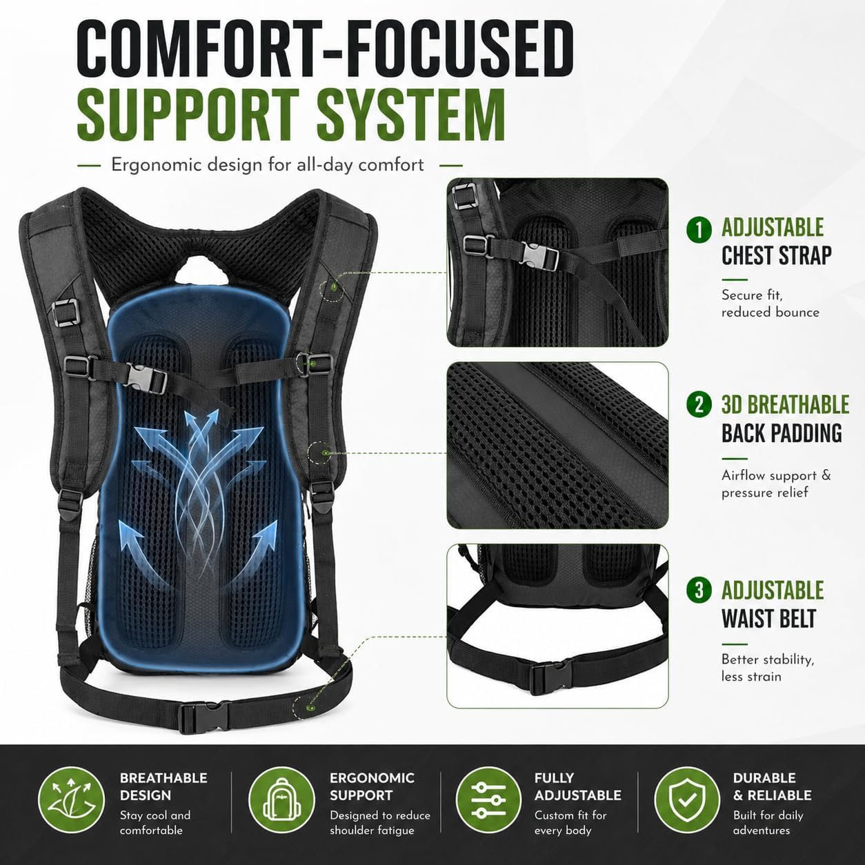Zavothy 20L Multipurpose Hiking Backpack with 3L Water Bladder – Durable Hydration Backpack with Insulated Bladder Compartment, Hidden Helmet Holder & Rain Cover – for Hiking, Commuting, and Camping