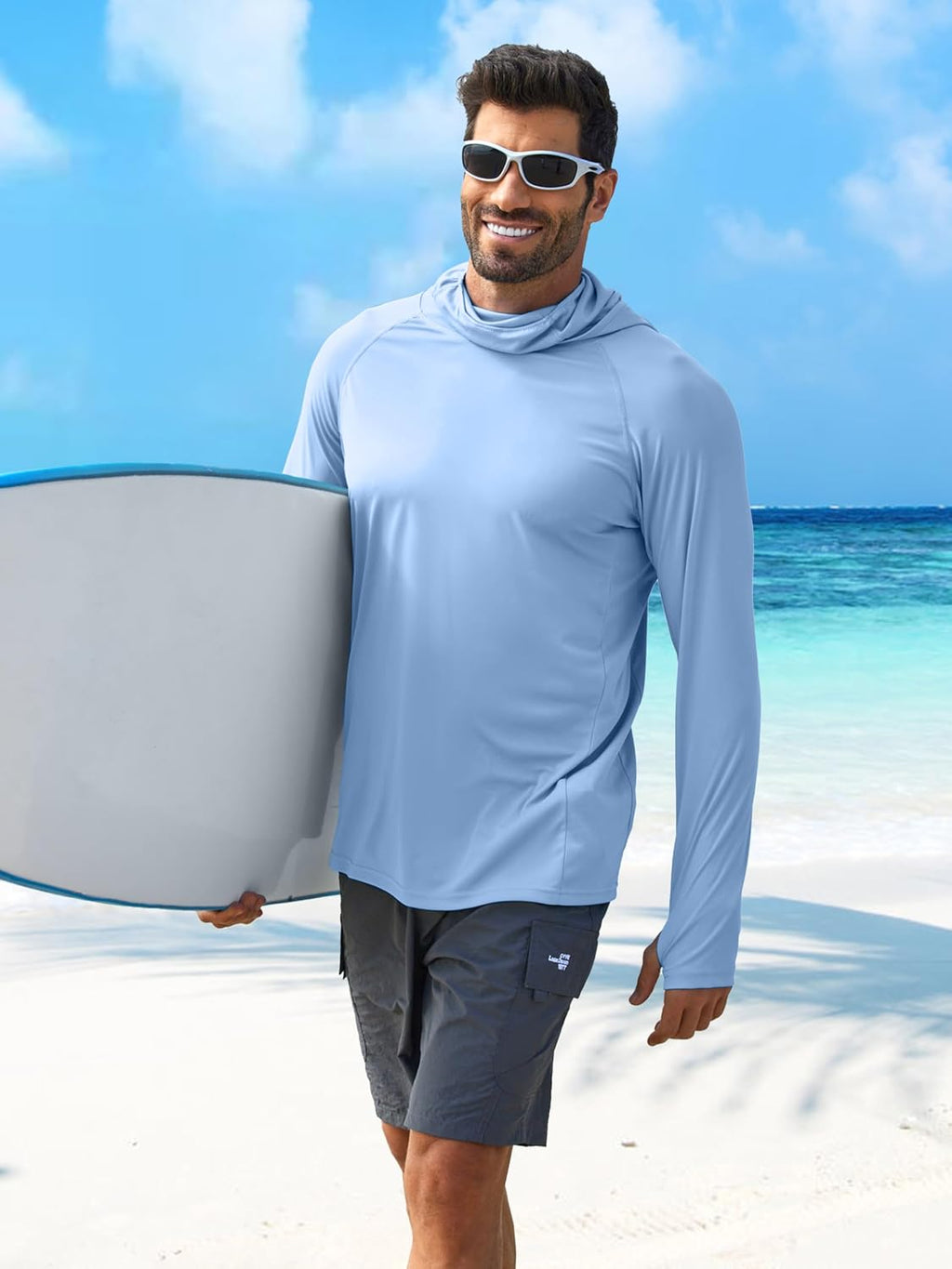 PINSPARK UPF 50+ Sun Hoodie Long Sleeve Fishing Shirts for Men with Mask