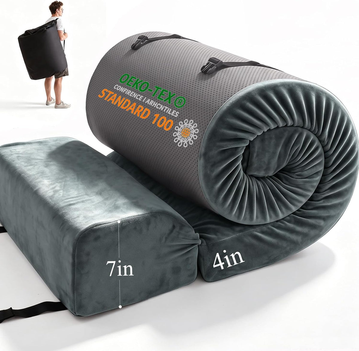 Thick Foam Camping Sleeping Pad, Soft Sleeping Mat, Double Side Fluff Camping Cot Pads for Adult, Non-Slip Roll up Camping Cot Mattress Topper for Camp Cot/Rv Bunk/Narrow Twin Beds, Pad Only