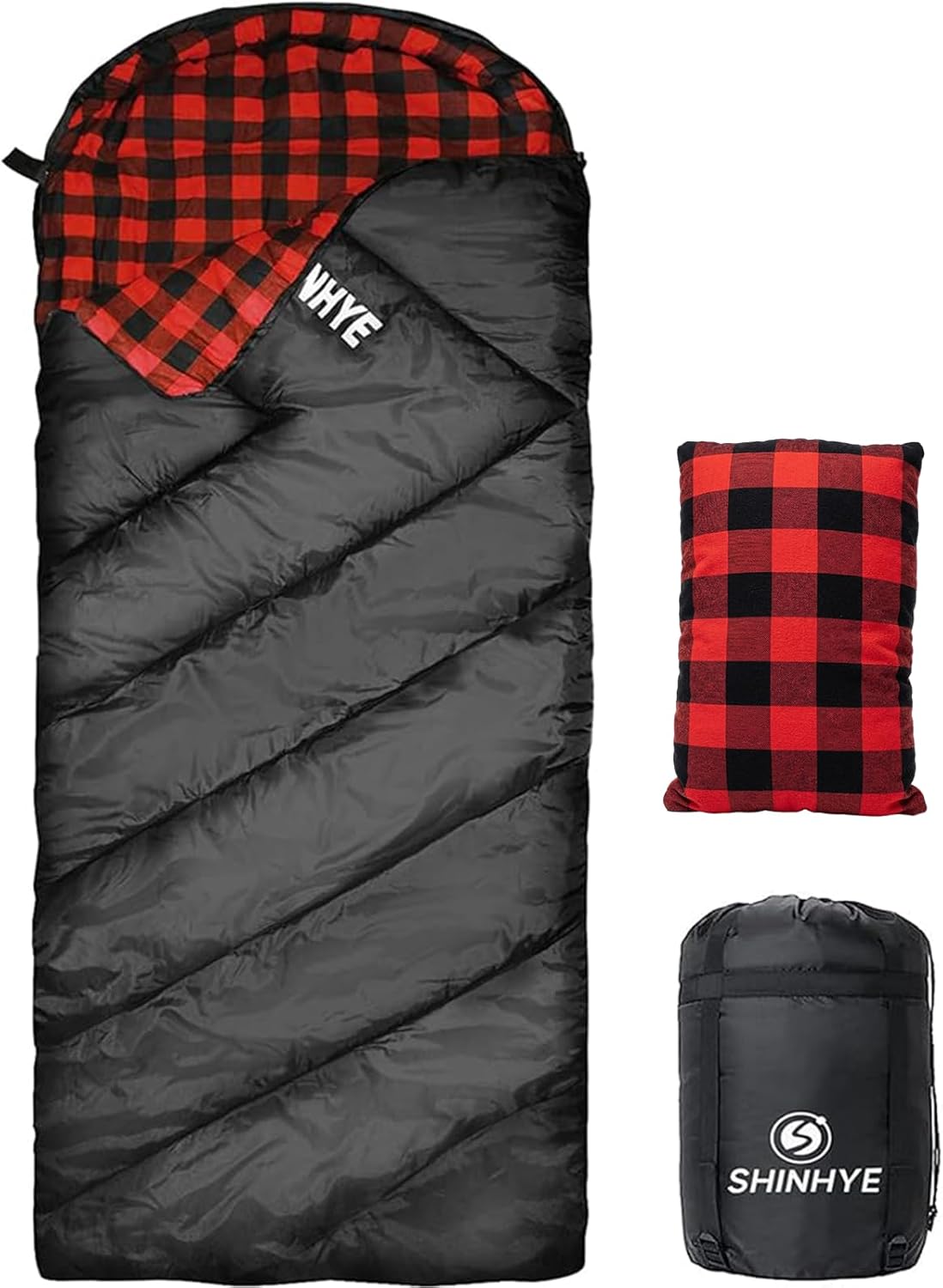 ShinHye 0 Degree Sleeping Bag for Adults - Cotton Flannel 4 Season Cold Weather Winter, XXL Big and Tall Camping Sleeping Bag with Compression Sack