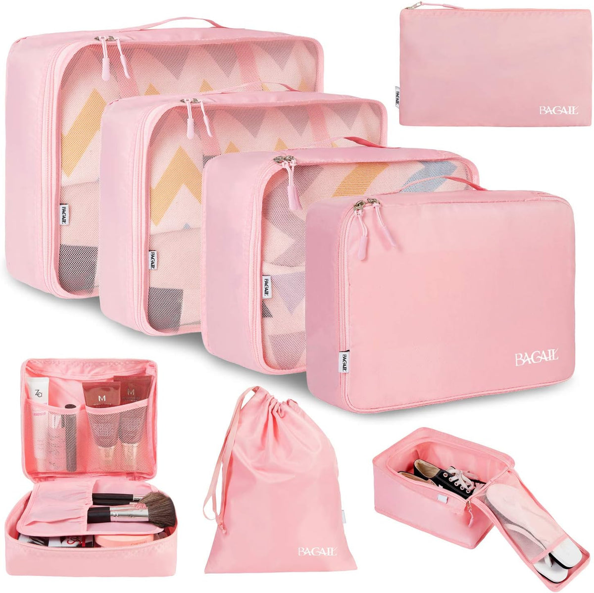 BAGAIL 8 Set Packing Cubes Luggage Packing Organizers for Travel Accessories-Blush Pink