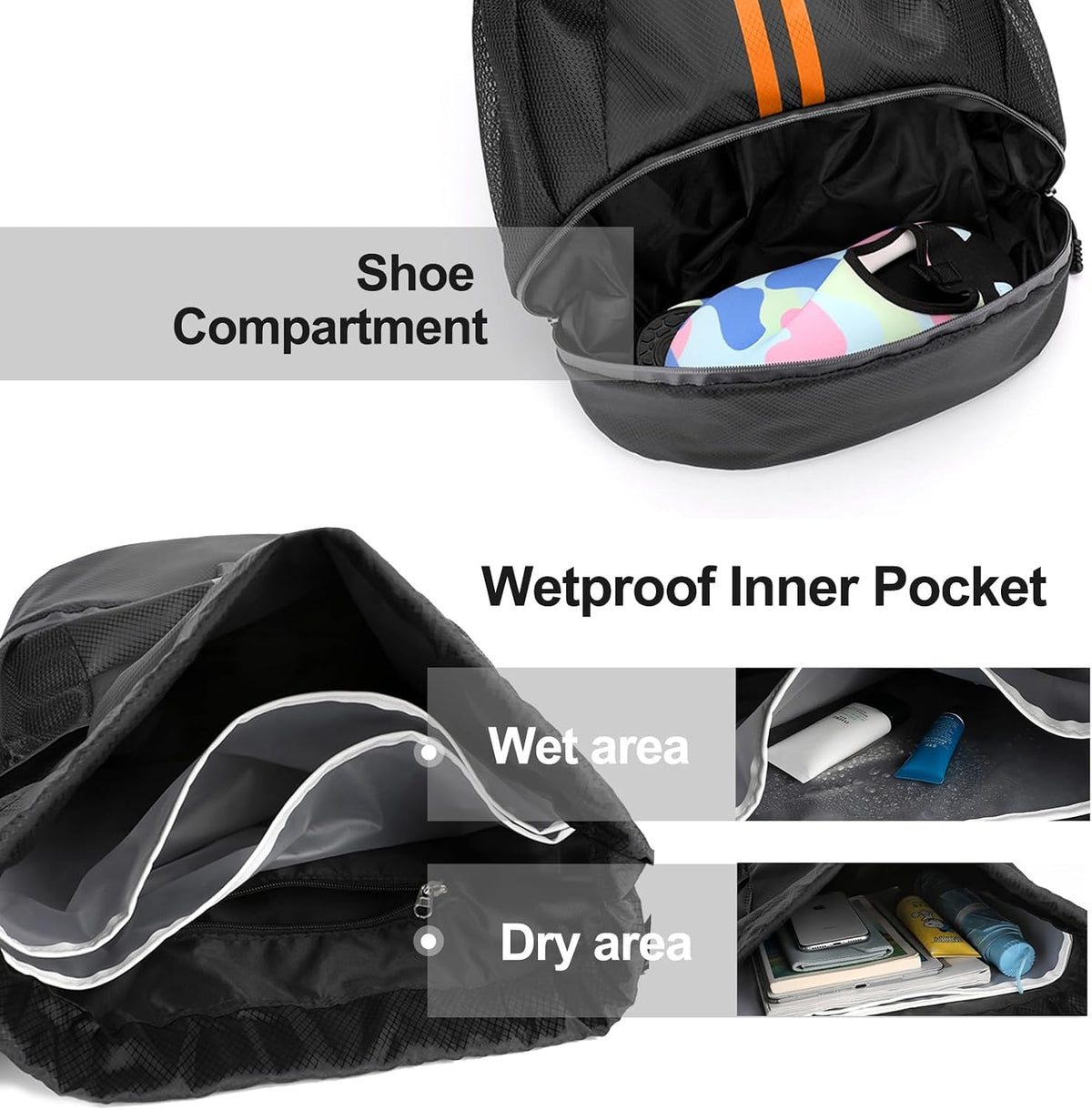 Hoedia Sports Drawstring Backpack - Swim Gym Bag for Women and Men
