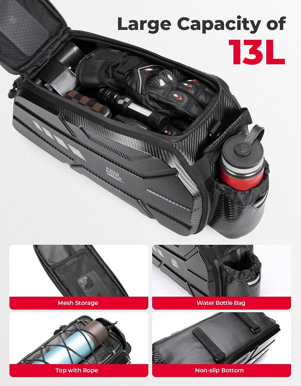 KEMIMOTO Bike Rear Bag, 13L/20L/40L EVA Hard Shell