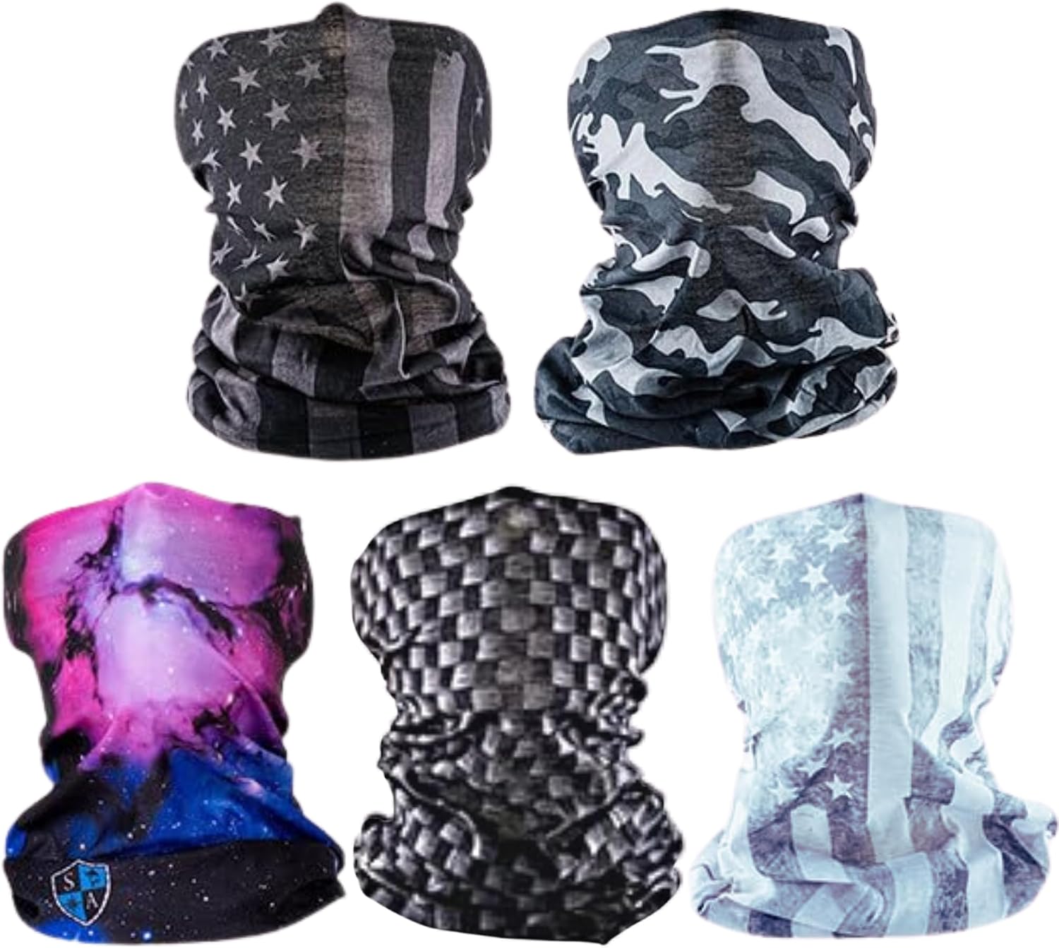 S A Soul of Adventure 5-Pack UV Face Shield | UV 30+ Multipurpose Neck Gaiter Balaclava for Adults | Multiple Color Packs