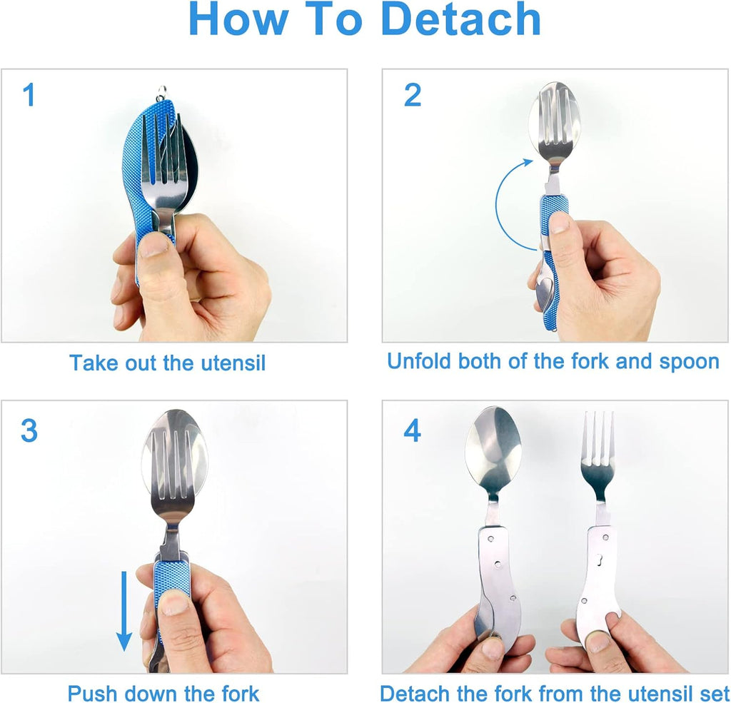 EZYoutdoor 4-in-1 Camping Utensil Set, Steel Fork Spoon Knife, 5 Pack