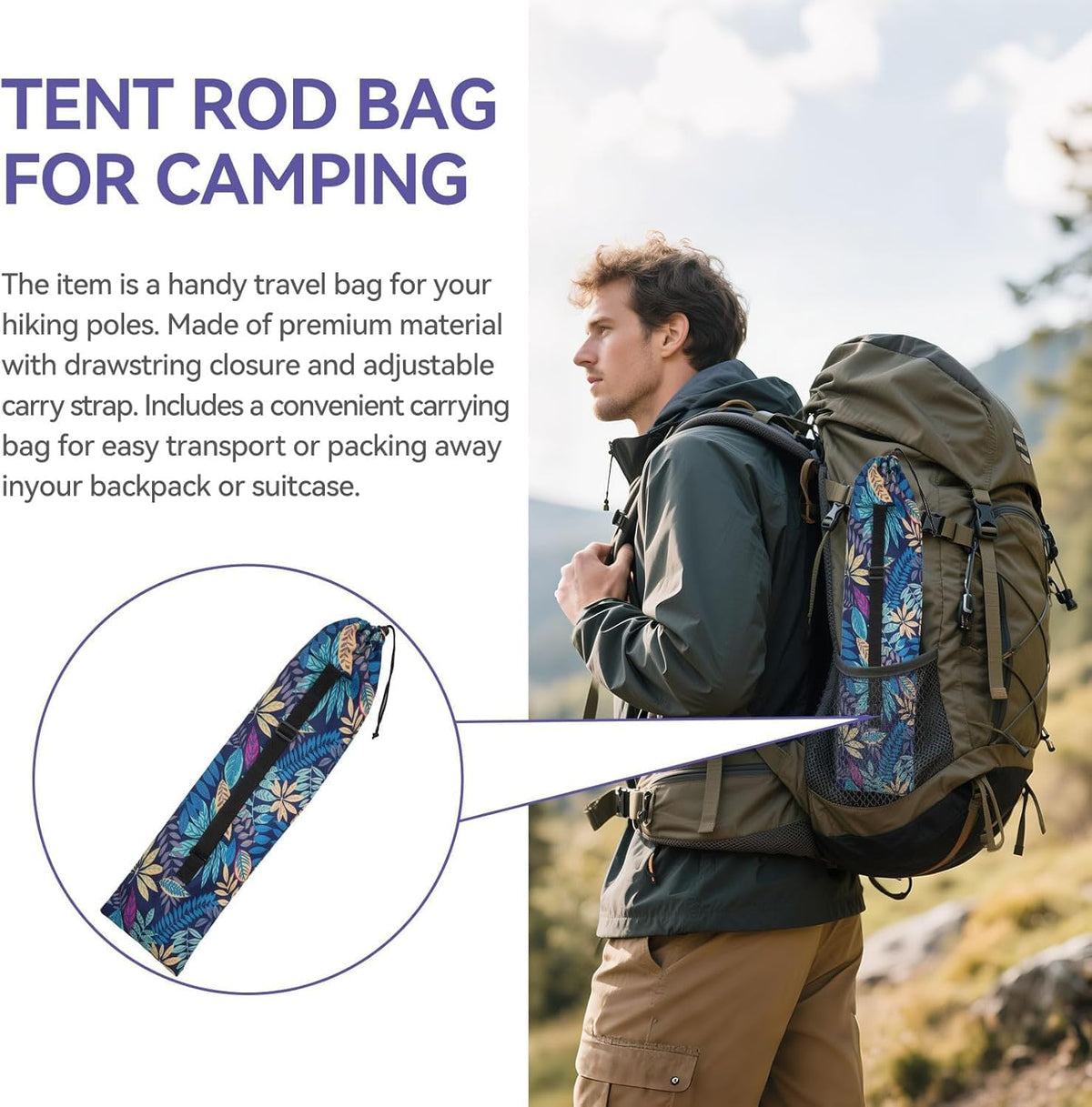 27.5in Portable Trekking Pole Carrying Bag,Waterproof Hiking Pole Storage Pouch with Adjustable Shoulder Strap, Lightweight Collapsible Travel Case for Folding Walking Sticks
