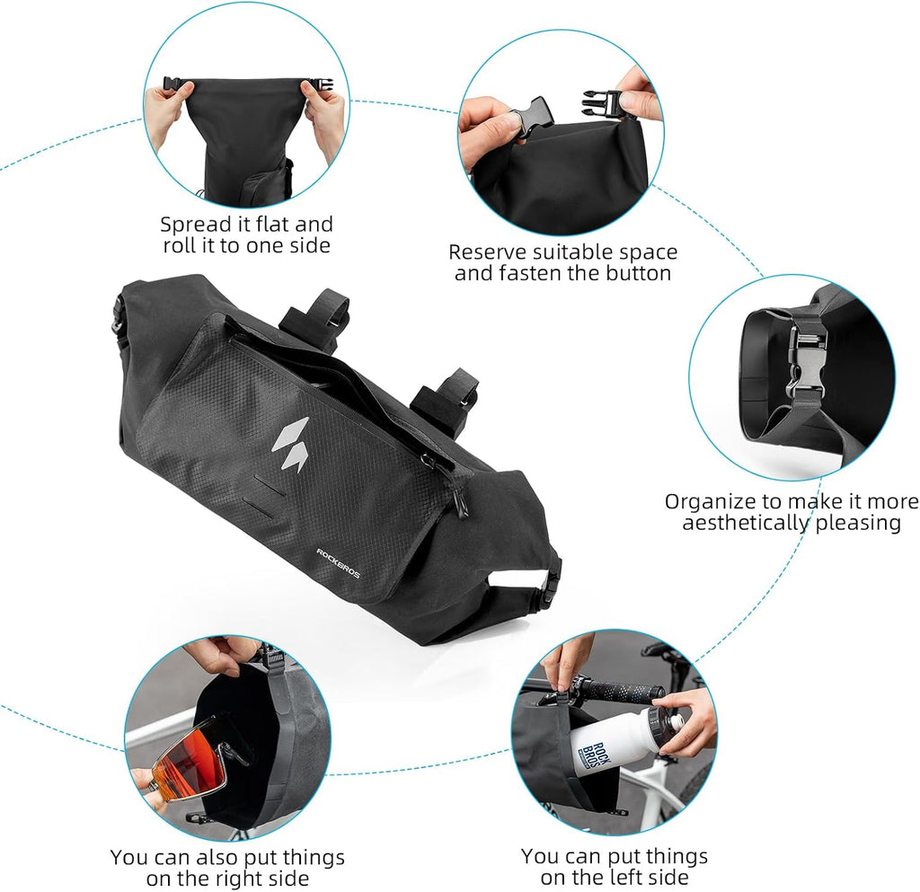 ROCKBROS Bike Handlebar Bag, Waterproof Front Frame Pouch with 8L Capacity