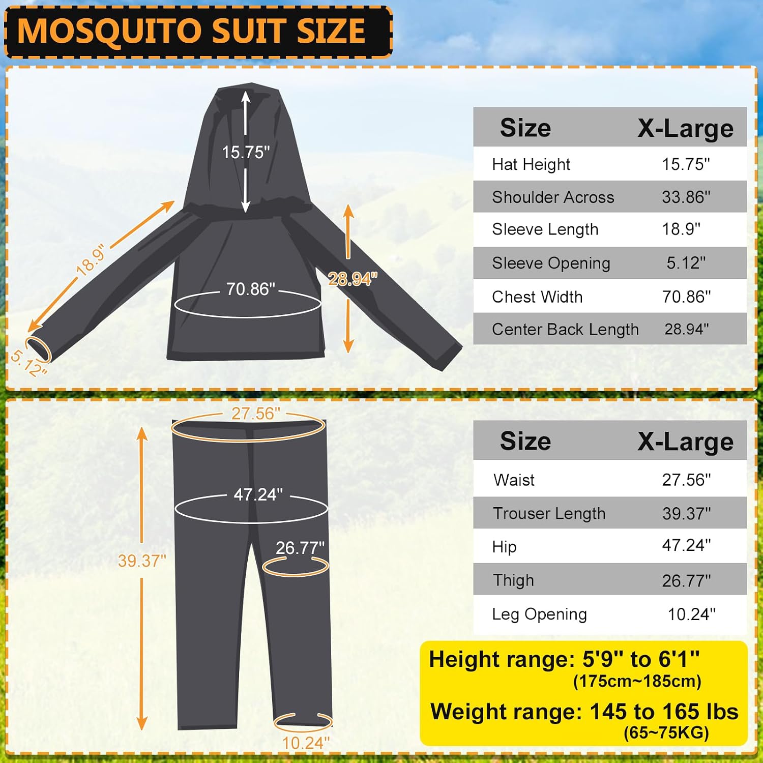 South to East Mosquito Suit, Mesh Hooded Jacket & Pants XL Size