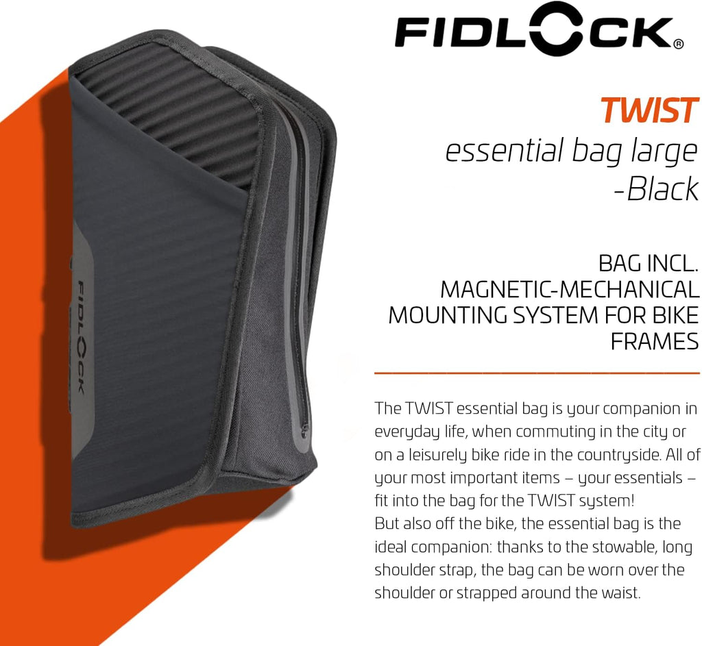 FIDLOCK Twist Essential Bag with Bike Base For Frame Triangle, Black, Large