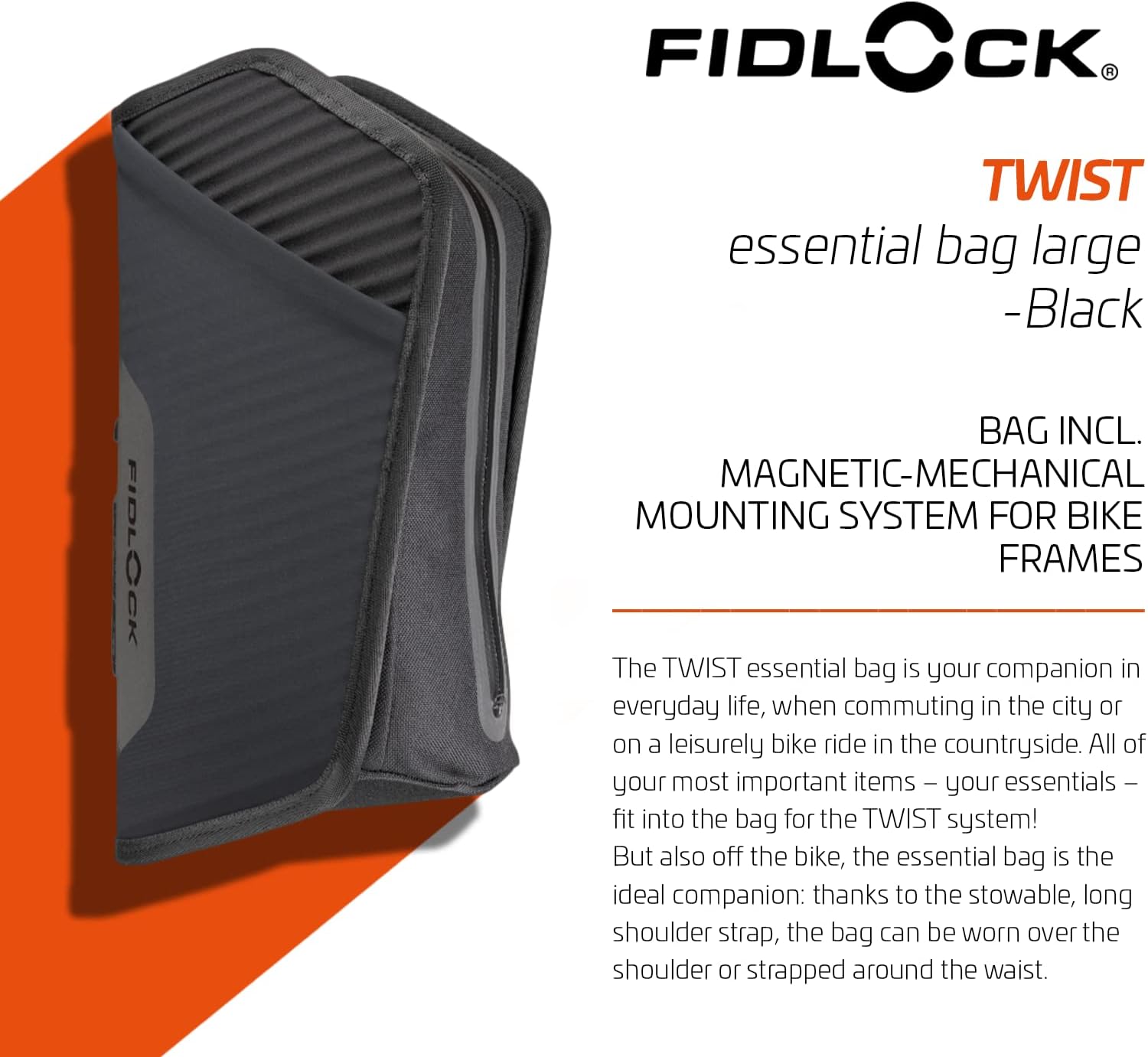 FIDLOCK Twist Essential Bag with Bike Base For Frame Triangle, Black, Large