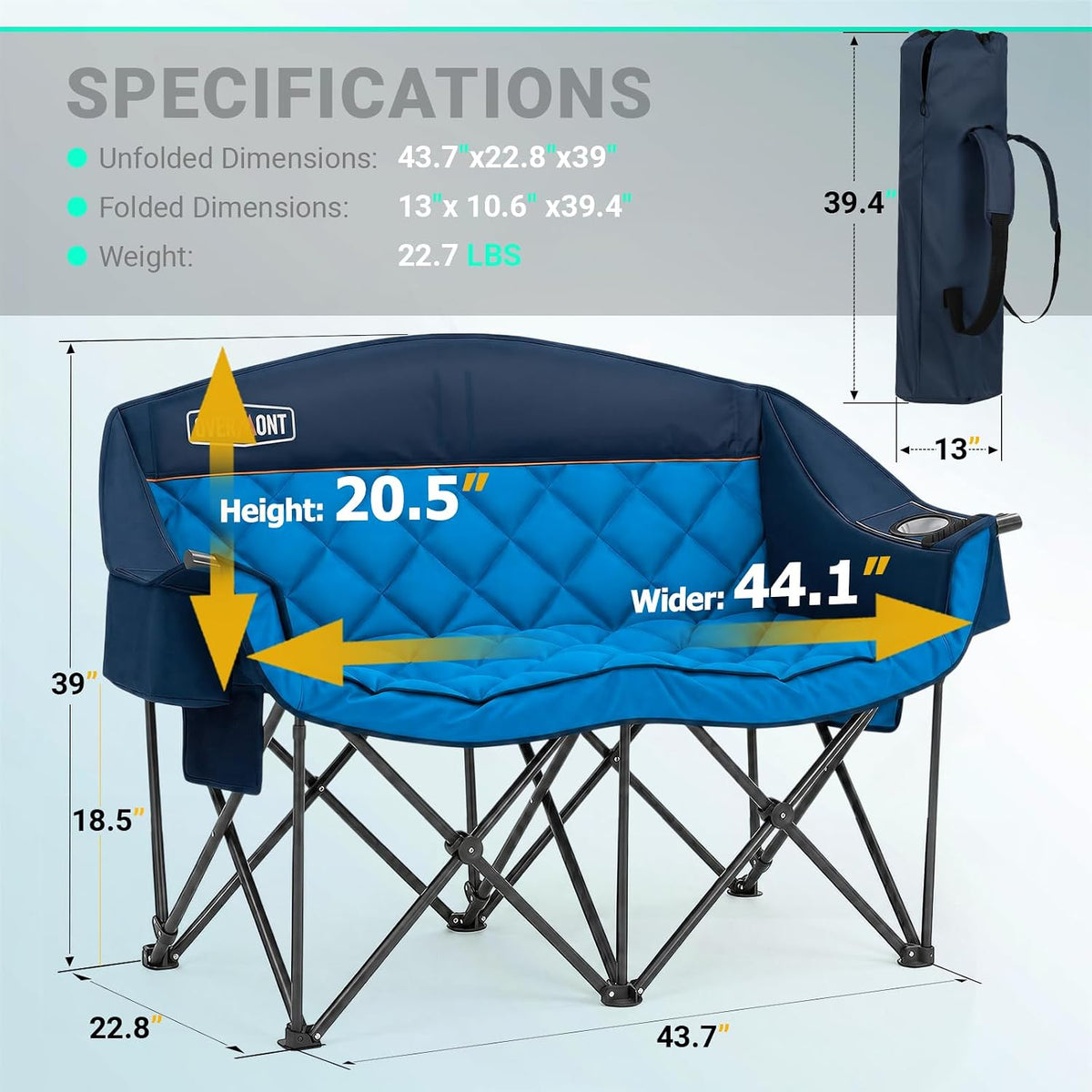 Overmont Oversized Double Camping Chair - Portable Folding with Cooler Bag