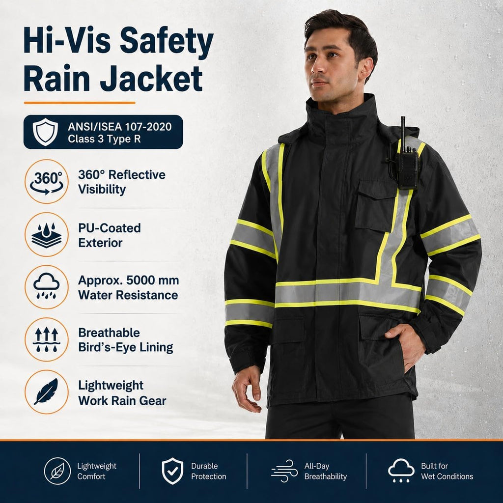 SKSAFETY Hi Vis Safety Rain Jacket for Men, Construction Work Rain Gear Heavy Duty Class 3 Rain Coat Waterproof Lightweight