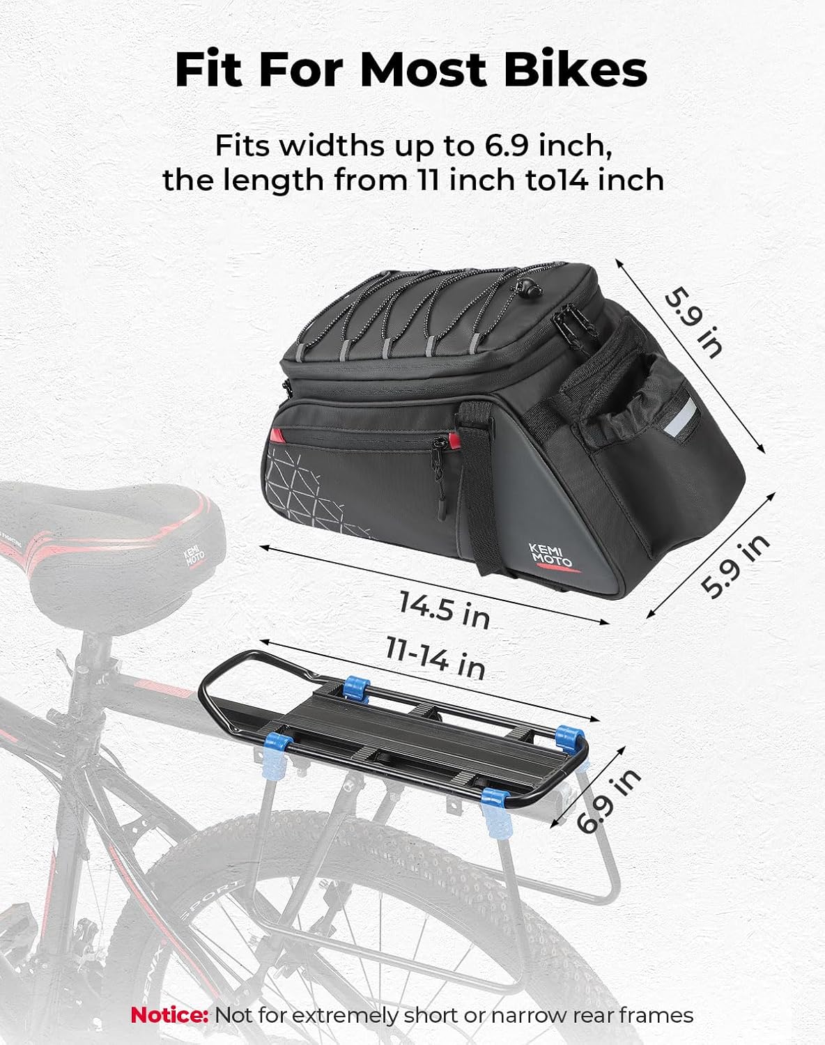 KEMIMOTO Bike Rack Bag 15L Expandable Rear Bike Bags for Bicycle