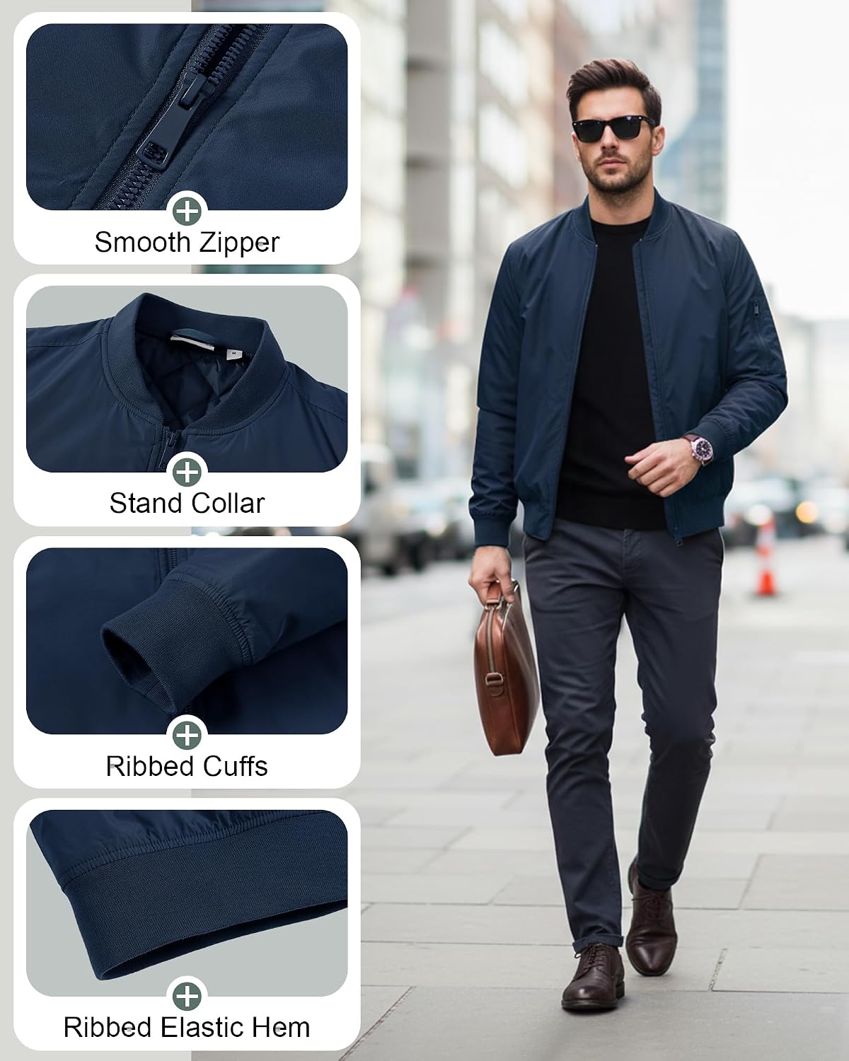 33,000ft Men's Bomber Jacket Lightweight Zip Up Waterproof Windbreaker