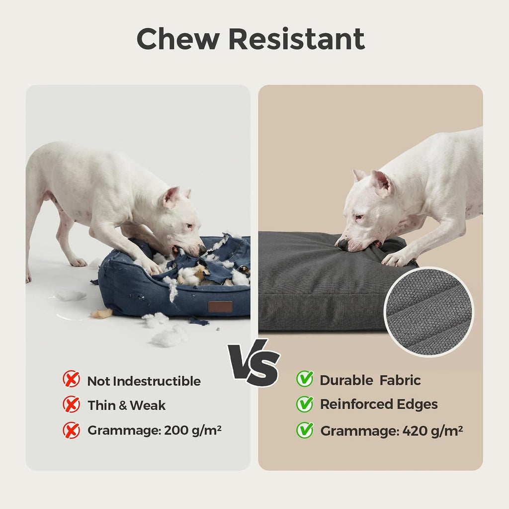 Sytopia 42 Inch Indestructible Dog Bed for Extra Large Dogs, Durable Canvas Chew Proof Dog Bed with Waterproof Machine Washable Removable Cover, Indoor Outdoor Patio Pet Pad for Crate, Dark Grey