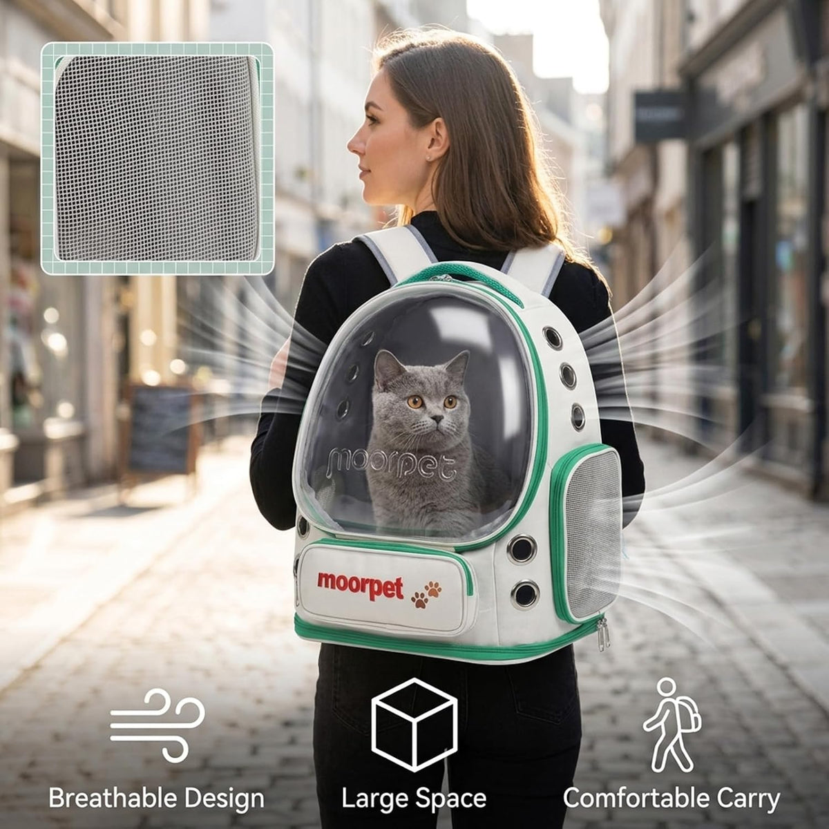Cat Backpack Carrier, Transparent & Foldable Bubble Pet Backpack for Cats and Dogs, Breathable Kitten Carrier with Side Mesh and Pocket, Portable Travel Bag for Hiking, Walking, Vet (Orange)