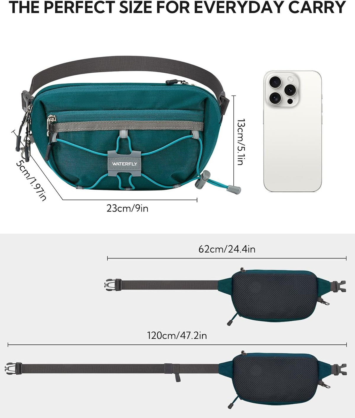 WATERFLY Small Fanny Pack RFID Blocking Travel Hiking Crossbody Waist Bag