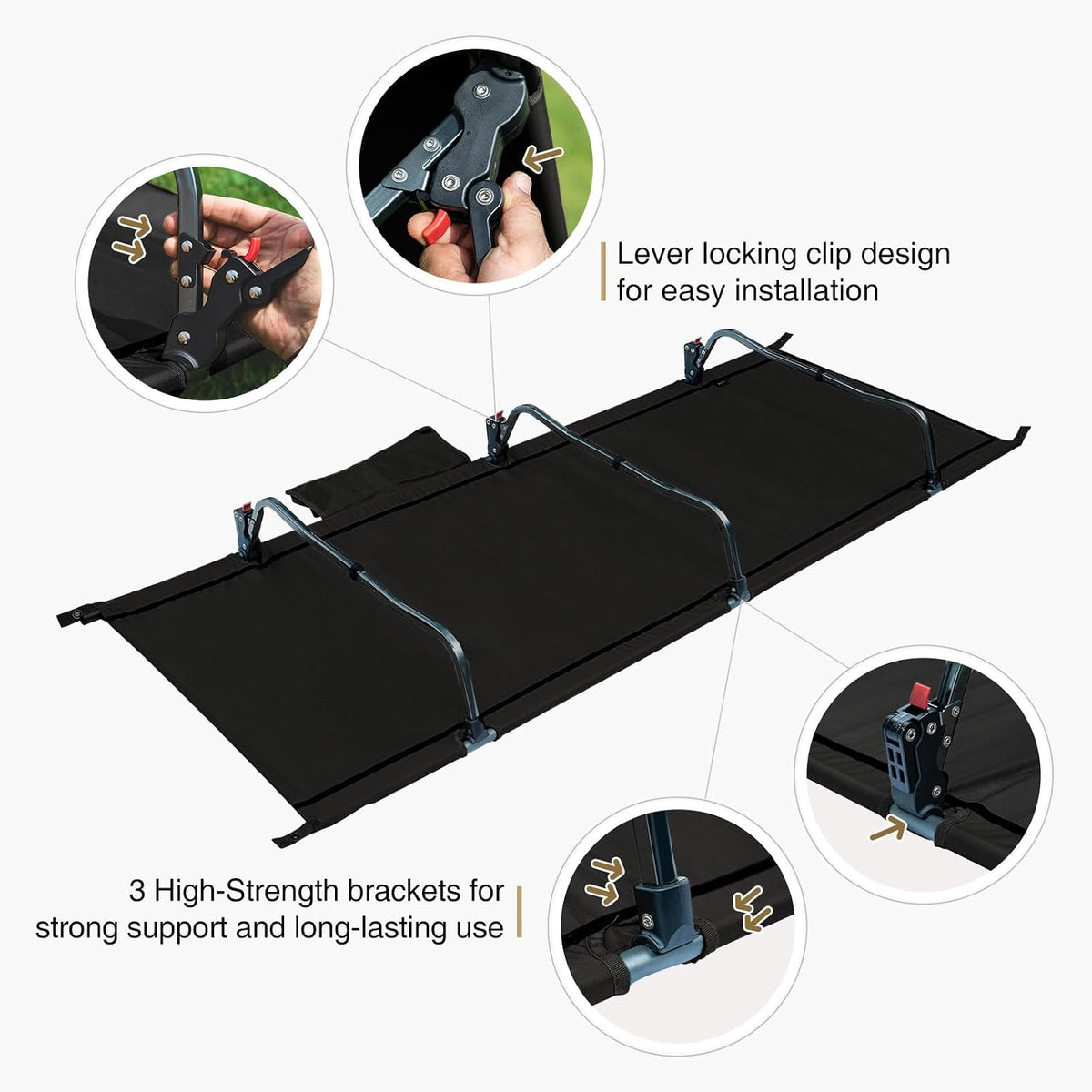 ONETIGRIS SUPRAGRIS Camping Cot, Support Up to 400lbs, Lightweight Comfortable Folding Bed for Camping, Hiking, Backpacking, Travel, Car Trips, Office Nap (Black)