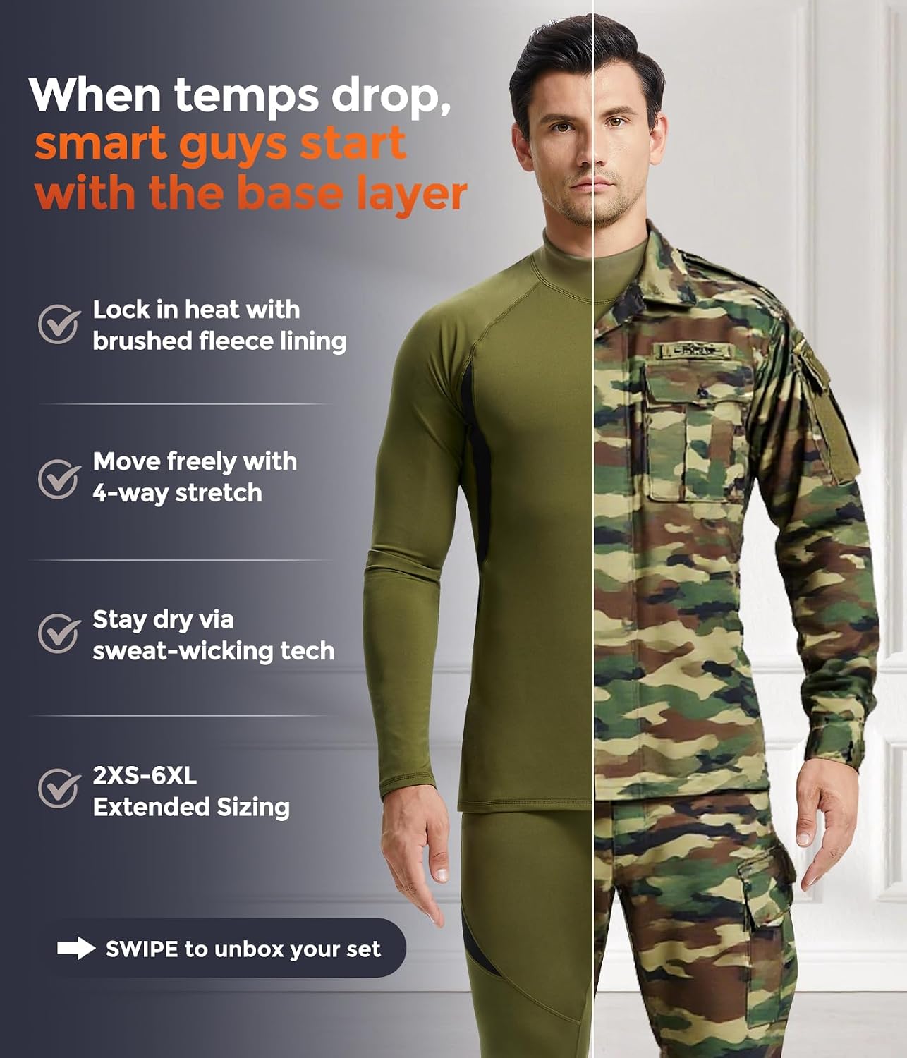 Mens Thermal Underwear Long Johns Set Cold Weather Hunting Base Layer