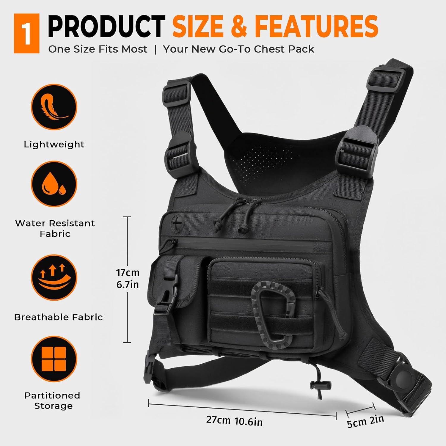 Muserise Outdoor Chest Bag For Men and Women, Tactical Vest For Running, Cycling, EDC Chest Pack Rig For Sports and Workouts