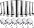 Tessco for you 6 Pieces Collapsible Shot Glasses Stainless Steel Collapsible Cup Reusable Portable Travel Folding Cup with Lid and Keychain for Camping Hiking Cycling(2.5 oz)