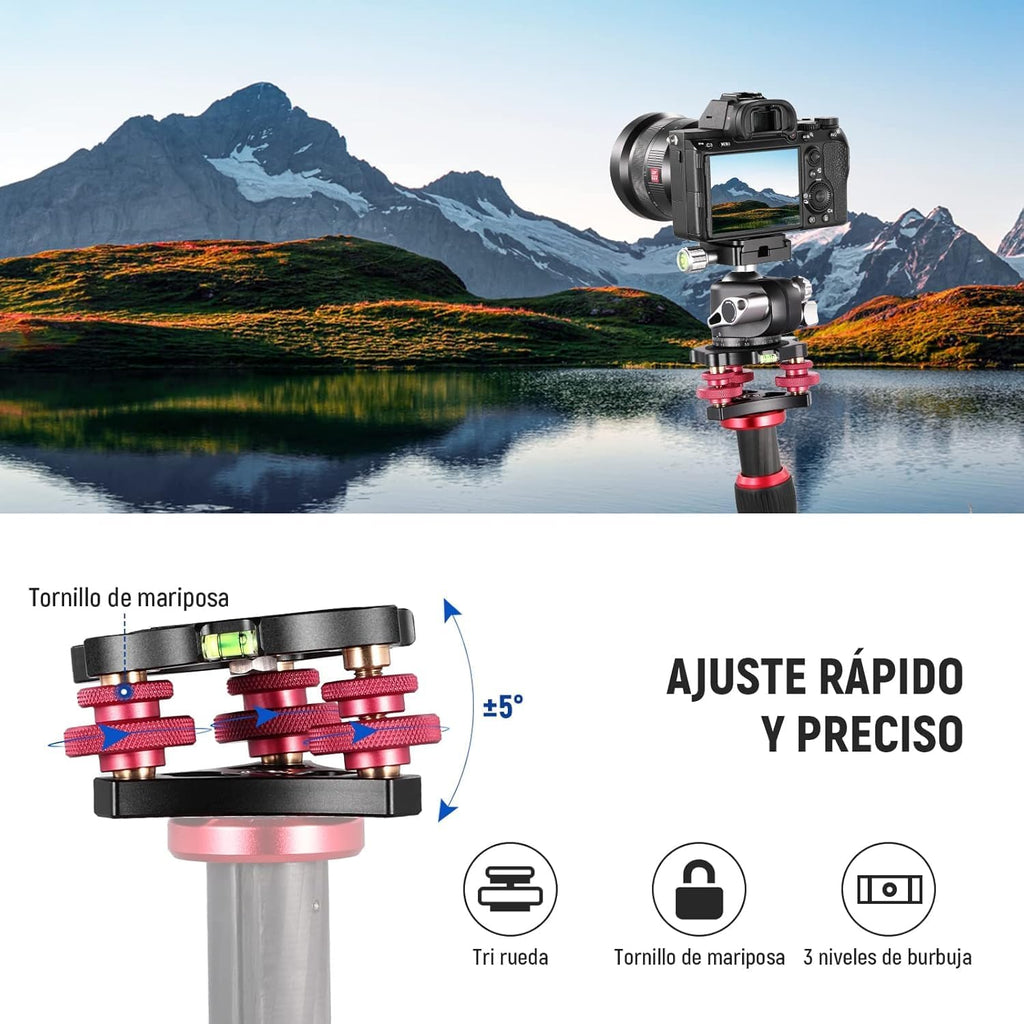 NEEWER Tripod Head Leveling Base Camera Leveler 3 Axis Tri Wheel Head, LP64