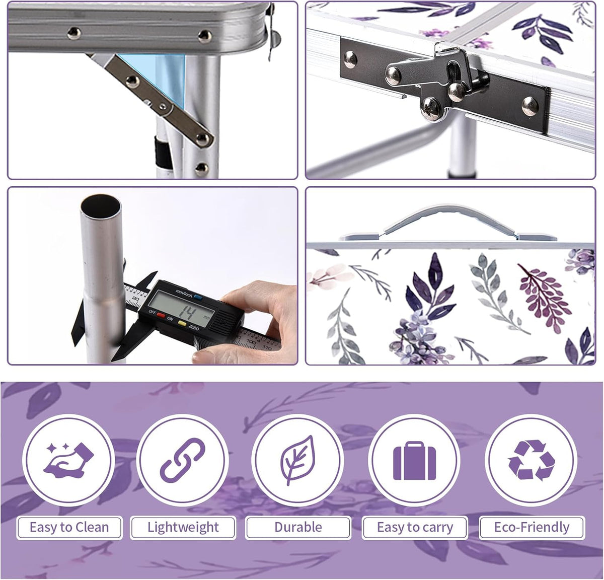 Yriuat Folding Camping Table 2ft Portable Picnic Table, Misty Lilac