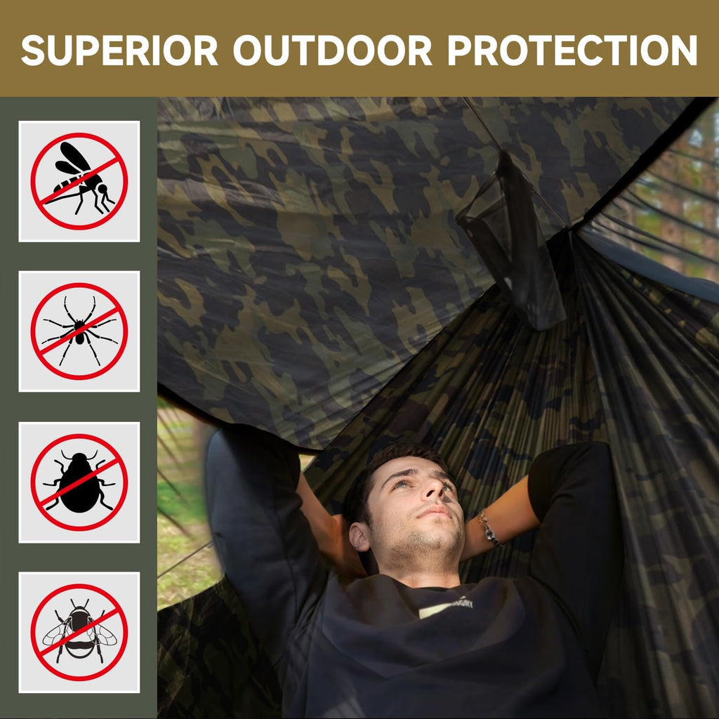 Camping Hammock with Mosquito Net, Sunshade and Ridge Rope, 2 Person