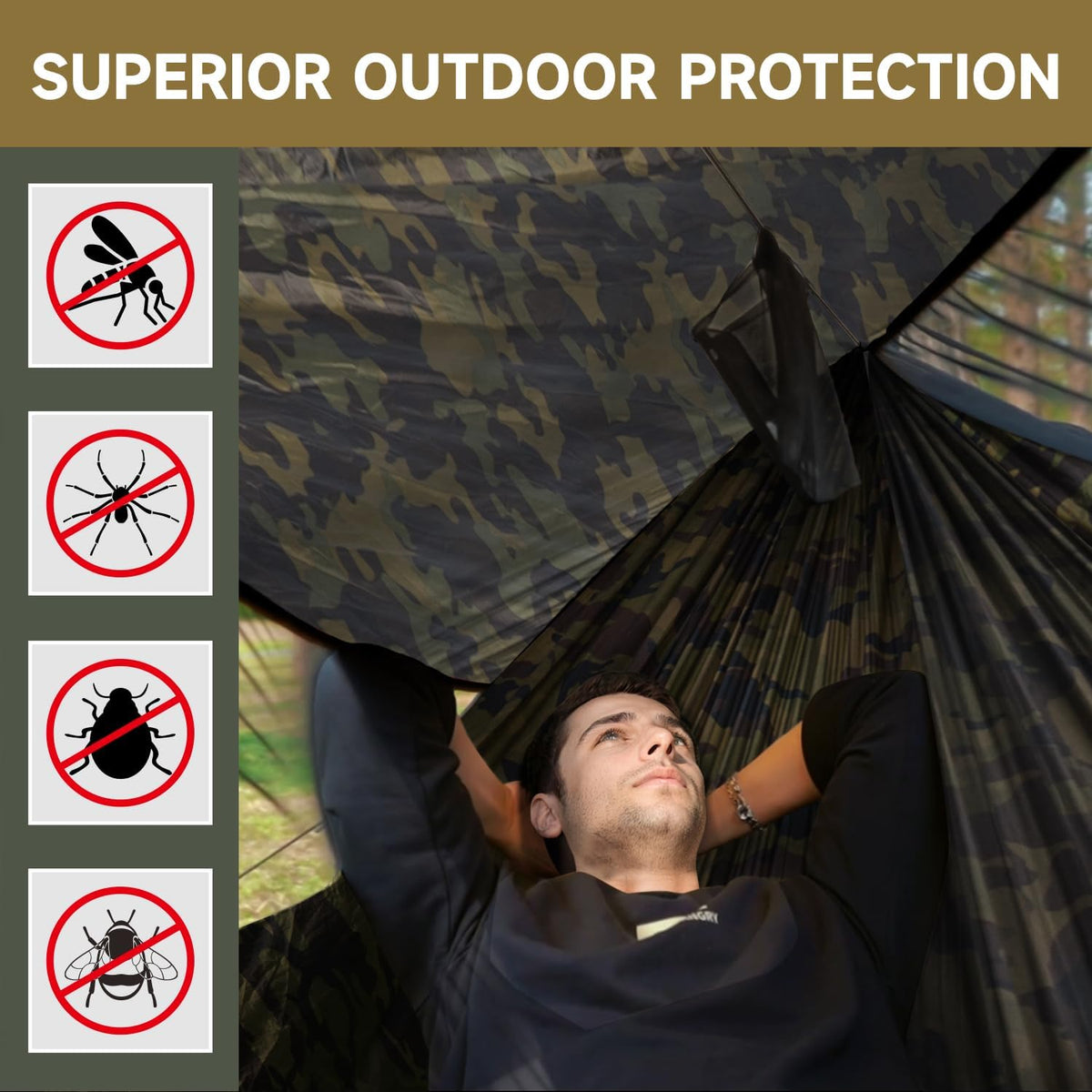 Camping Hammock with Mosquito Net, Sunshade and Ridge Rope, 2 Person
