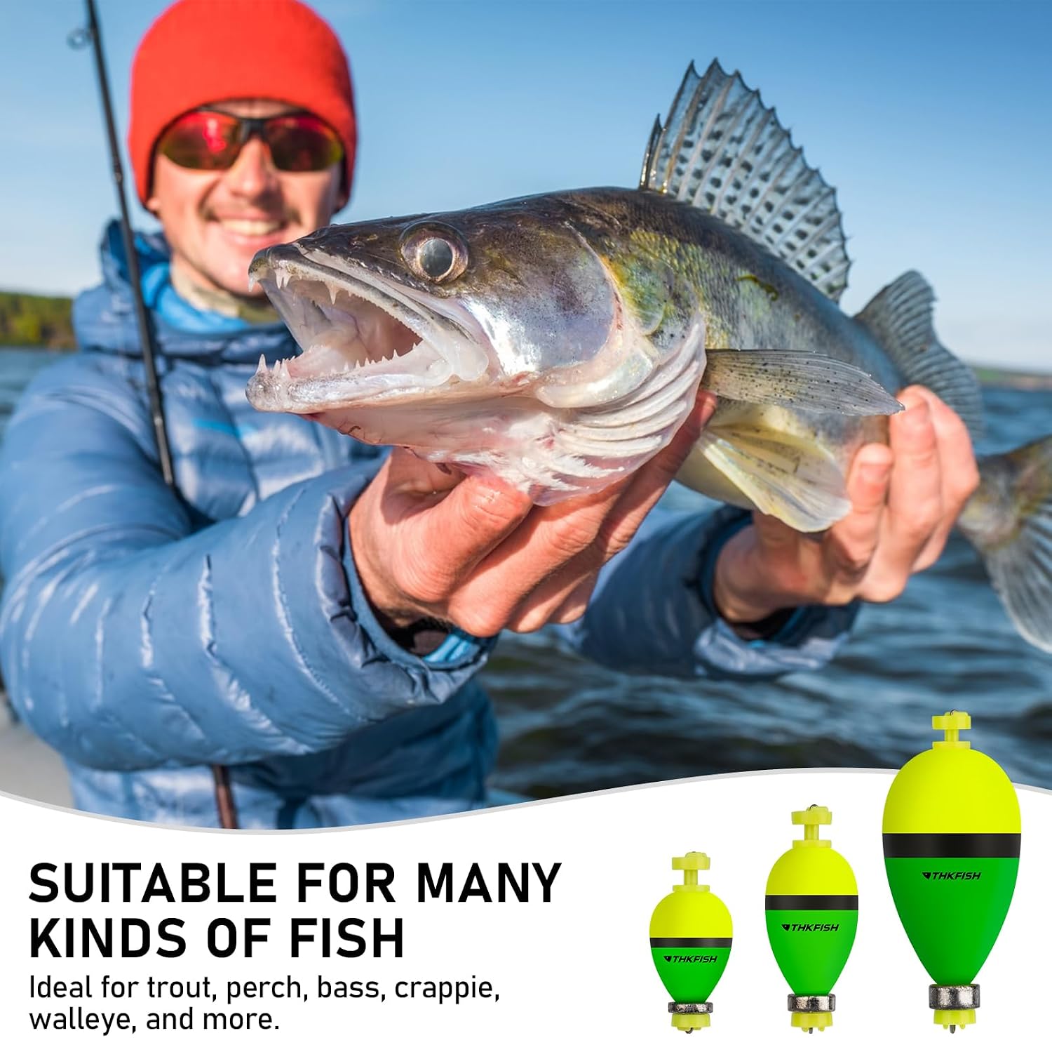 THKFISH Fishing Bobbers Floats,10 Packs Weighted Bobbers, Foam Oval Slip Bobbers for Fishing, Three Colours Crappie Bobbers, for Fishing Bluegill Crappie Panfish Bass Trout, 1in 1.5in 2in