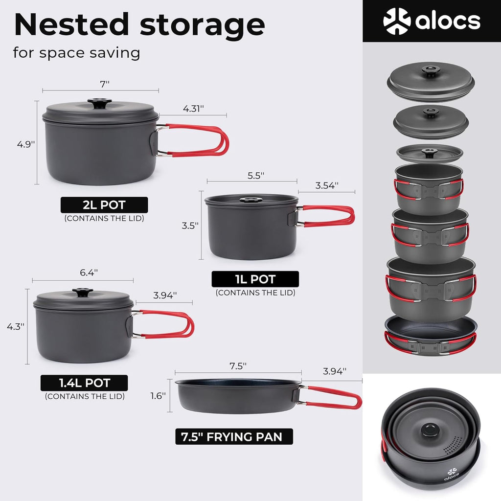 ALOCS Camping Cookware Set Camping Gear Compact Camping Pots and Pans Set
