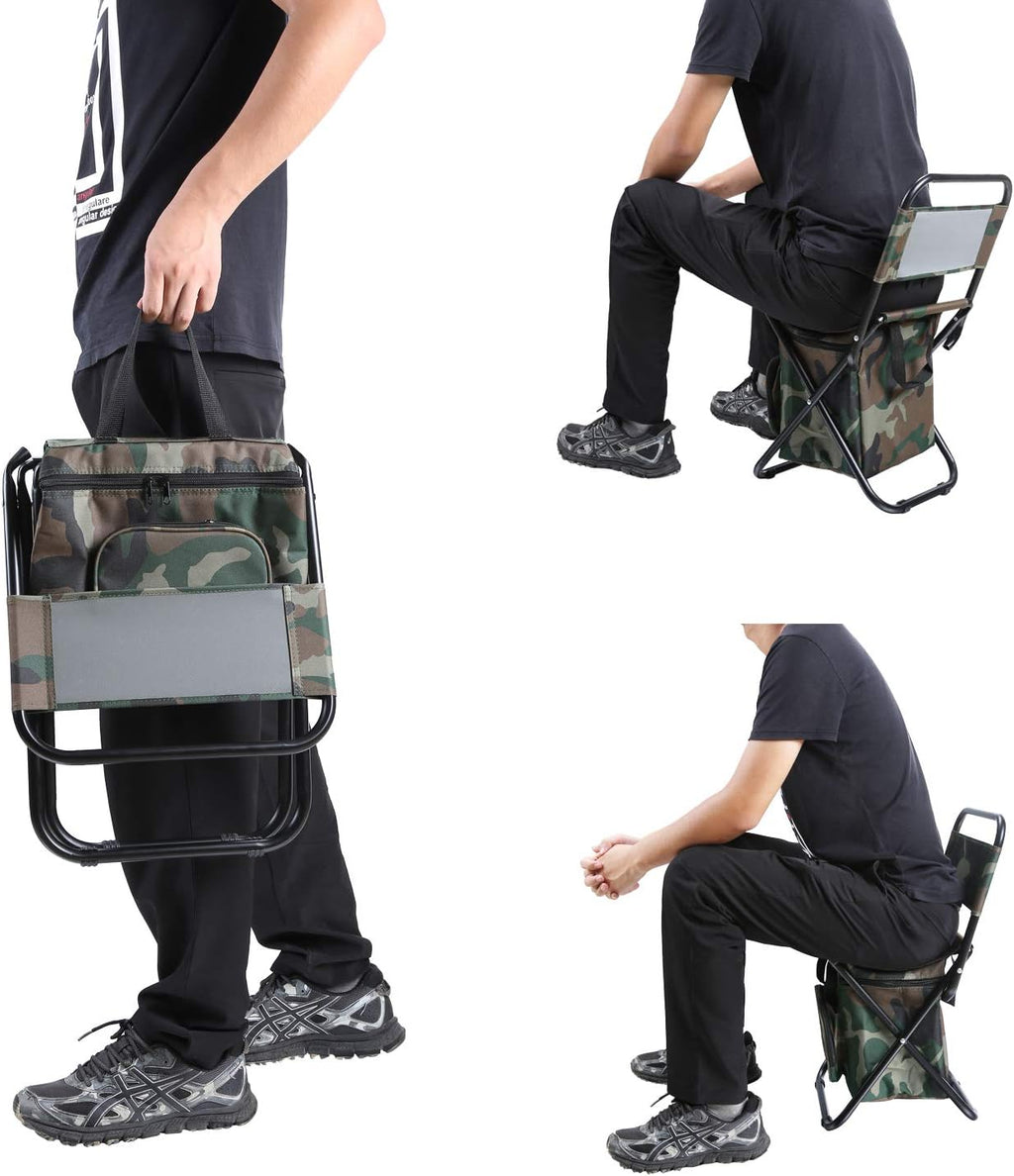LEADALLWAY Fishing Chair with Cooler Bag Compact Fishing Stool Foldable Small Hunting Chair 12.2" Seat Depth,12.6" Seat Width