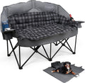 Padded Double Camping Chair Loveseat Oversized Camping Couch, Gray