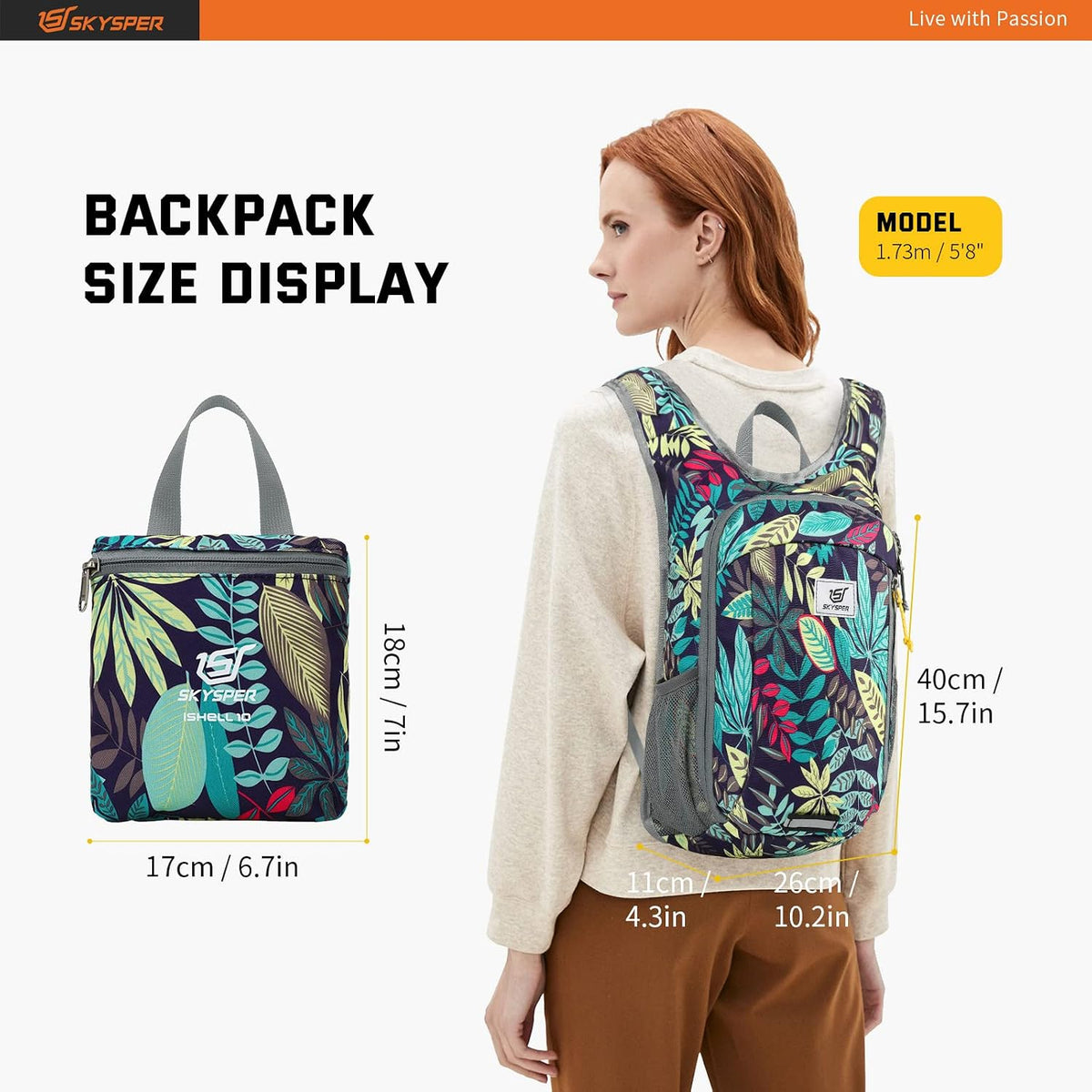 SKYSPER Small Daypack 10L Hiking Backpack Packable Lightweight Travel Day Pack for Women Men