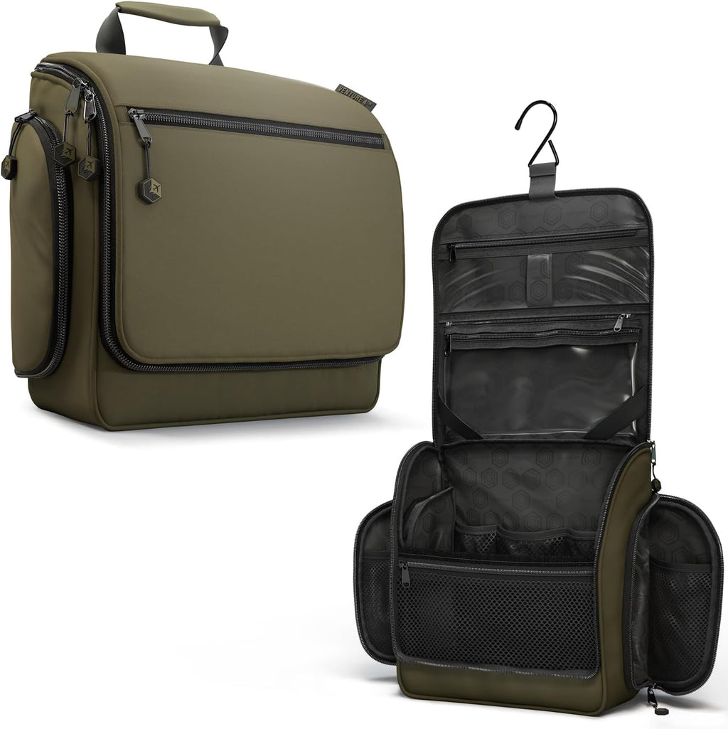 VENTURE 4TH Hanging Travel Toiletry Bag, 18 Compartments - Dark Green