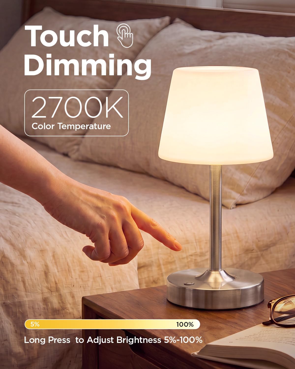 IP65 Waterproof Rechargeable Shower Lamp, Cordless Bathroom Touch Lamps