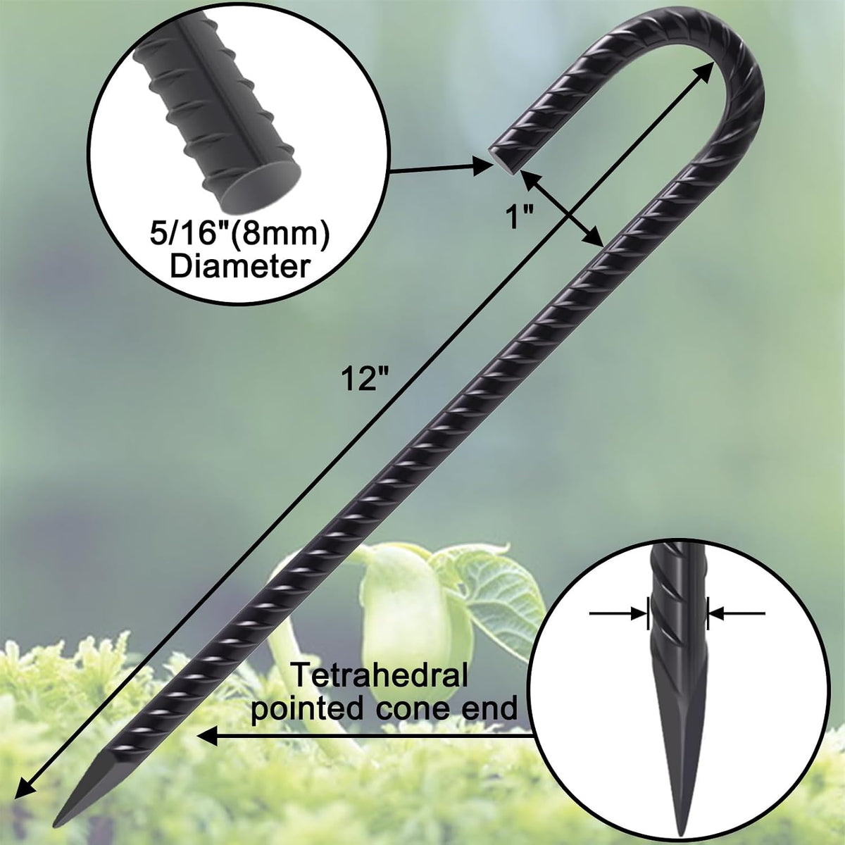 VVOKGO Rebar Stakes 12 Inch J Hook Heavy Duty Tent Stakes for Wire Fencing