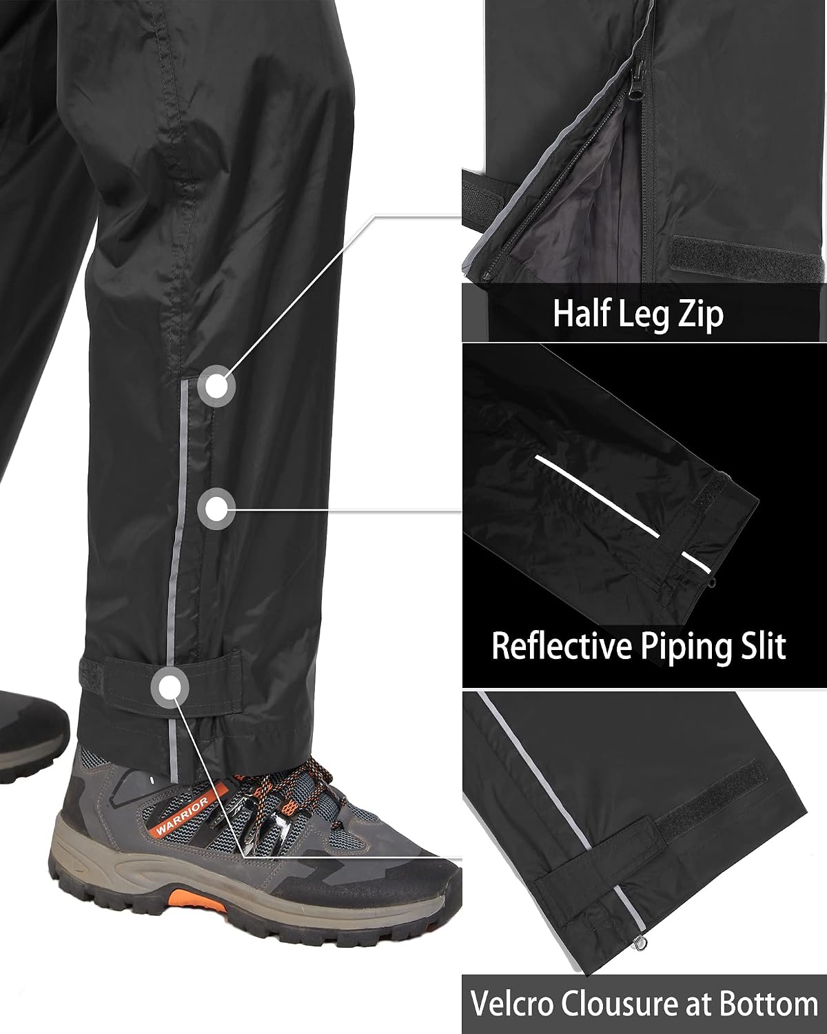33,000ft Men's Rain Pants, Waterproof Rain Over Pants, Windproof Pants