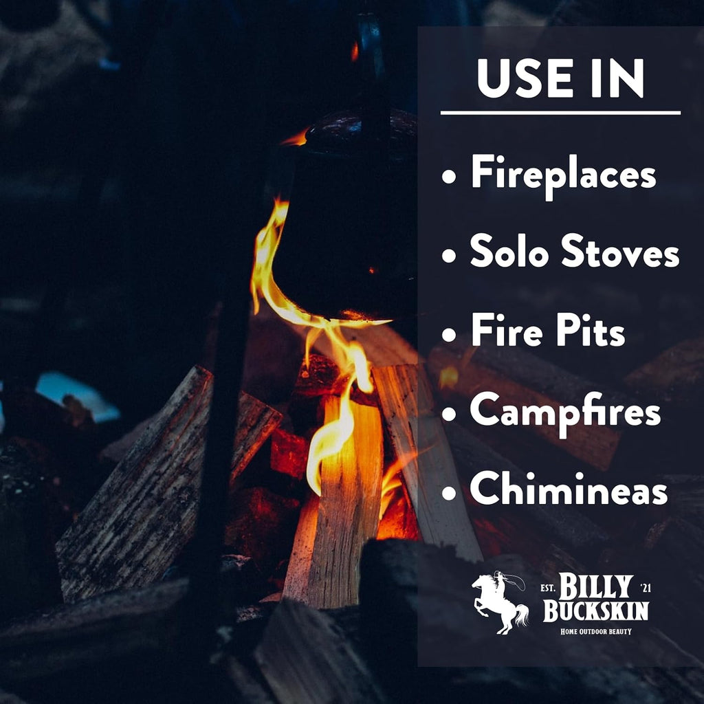 Billy Buckskin 18 LB Oak Firewood Bundle – Seasoned Fire Logs with Fatwood Starter Sticks for Fire Pit, Campfire, Fireplace, Wood Stoves and Outdoor Grilling – Camping Accessories