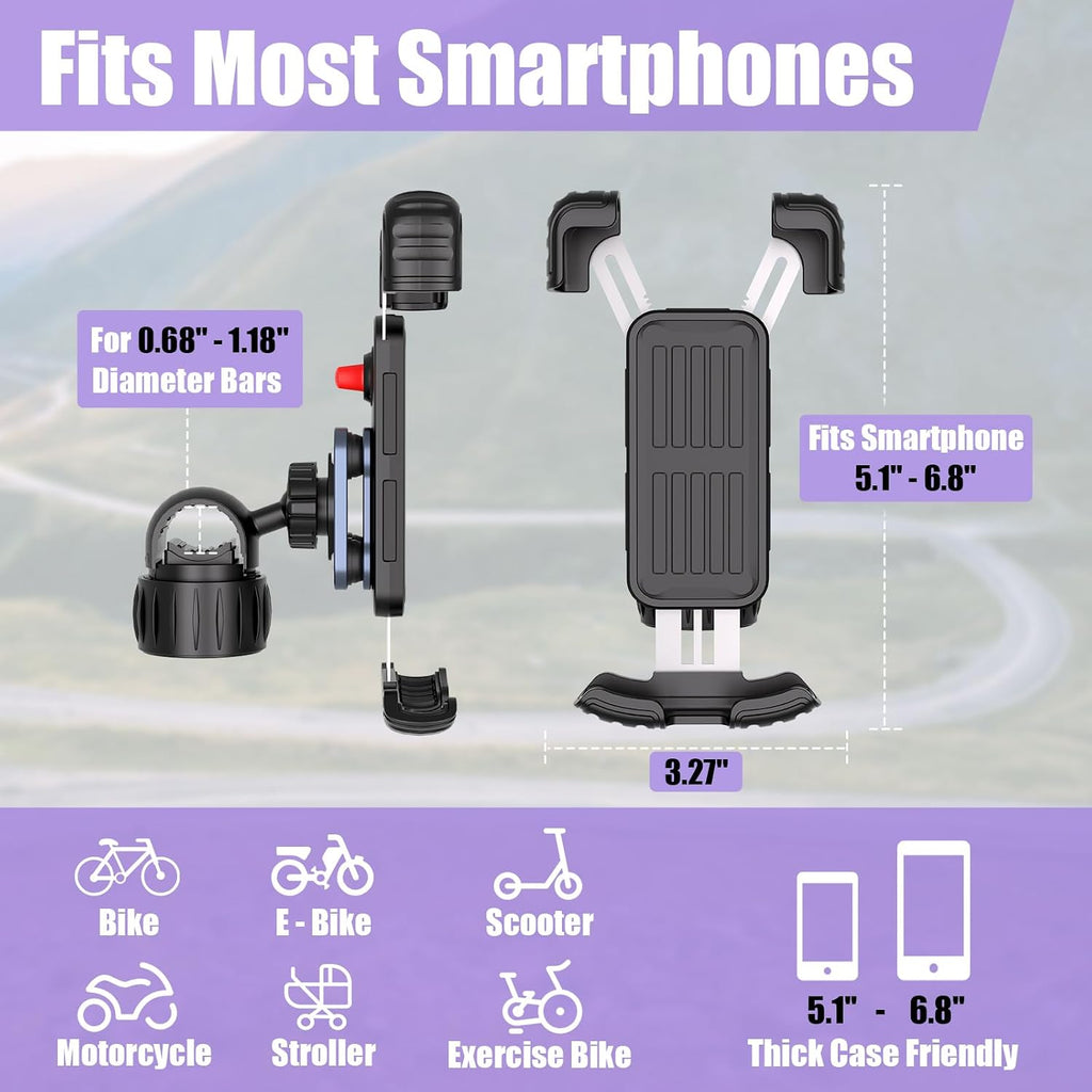 TXV Motorcycle Phone Mount Holder - Upgrade Vibration Dampener - 360° Rotatable Bicycle Phone Holder, Bike Scooter Handlebar Phone Clip for 5.1" - 6.8" Smartphones