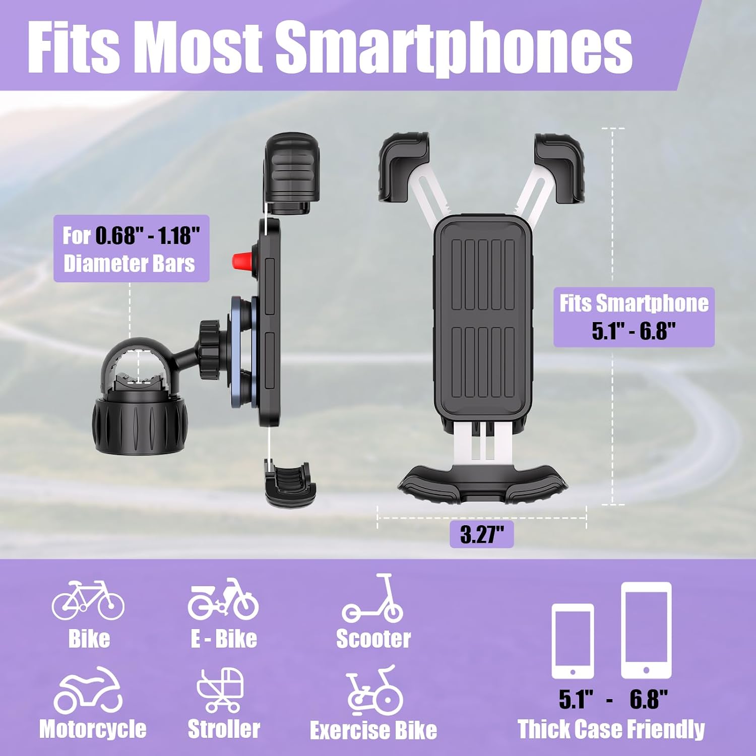TXV Motorcycle Phone Mount Holder - Upgrade Vibration Dampener - 360° Rotatable Bicycle Phone Holder, Bike Scooter Handlebar Phone Clip for 5.1" - 6.8" Smartphones