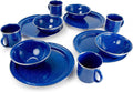GSI Outdoors Pioneer Enamel 12 Pieces (4-Person) Dish Set I Enamelware Dishes Including Plates, Bowls and Mugs for Camping, Outdoors, RV, Camp, Blue