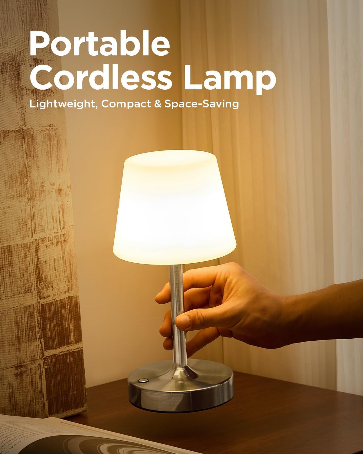 IP65 Waterproof Rechargeable Shower Lamp, Cordless Bathroom Touch Lamps