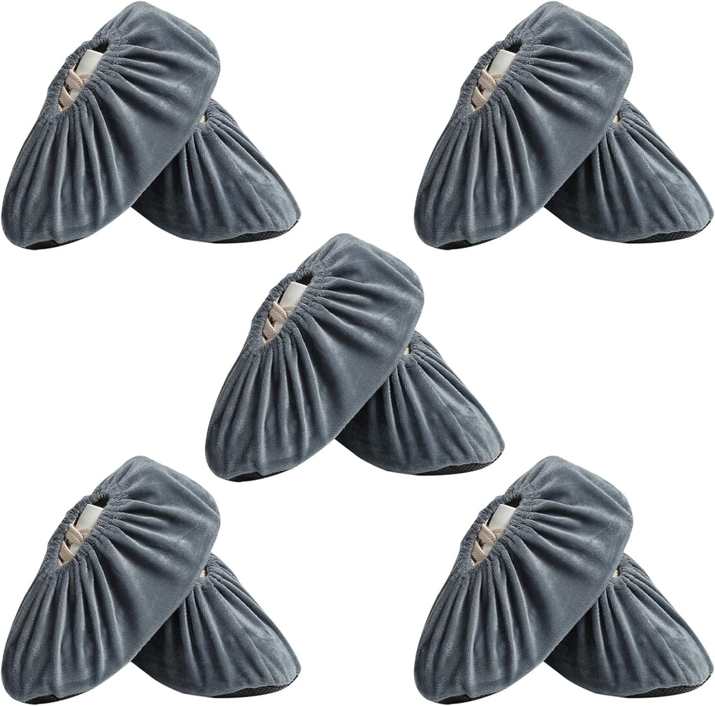 5 Pairs Reusable Shoe Covers, Non Slip Shoe Protectors Covers, Universal Soft Washable Thickened Foot Boot Shoe Covers for Indoors Home Laboratory (Grey)