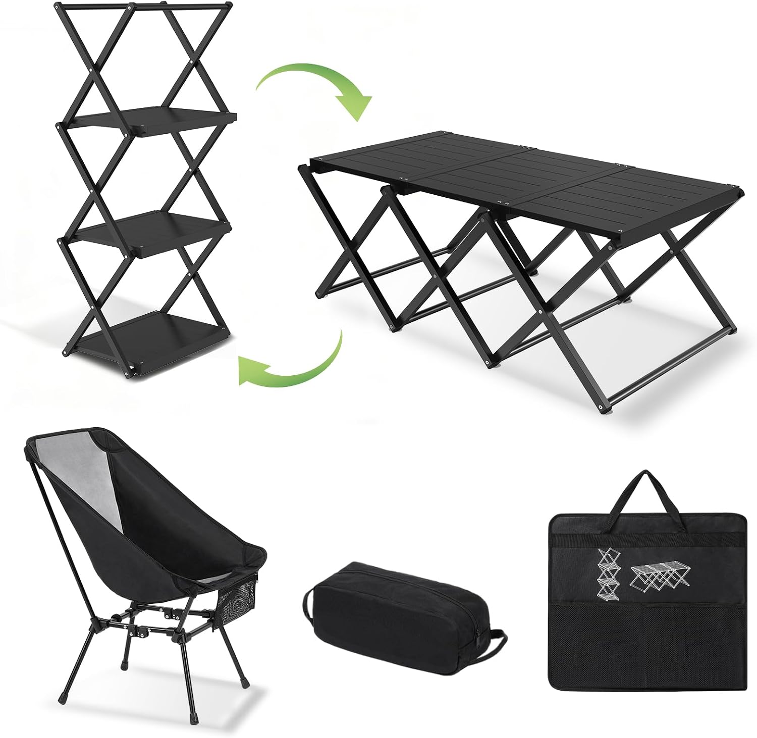 Camping Table Portable, Folding Roll-Up Picnic Table with Carry Bag & Detachable Storage Pockets, Lightweight Outdoor Table for Camping, Beach, Backyard, Party, BBQ, Patio