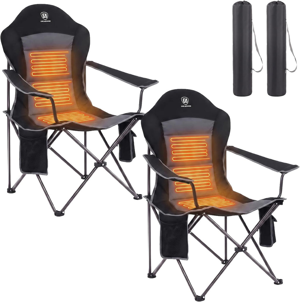 EVER ADVANCED Oversized Heated Camping Chair, Lawn Chairs Heated Chairs Outdoor Sports with 3 Heat Levels, Heated Folding Chair Camping Chairs for Adults Supports 400lbs, Battery Not Included