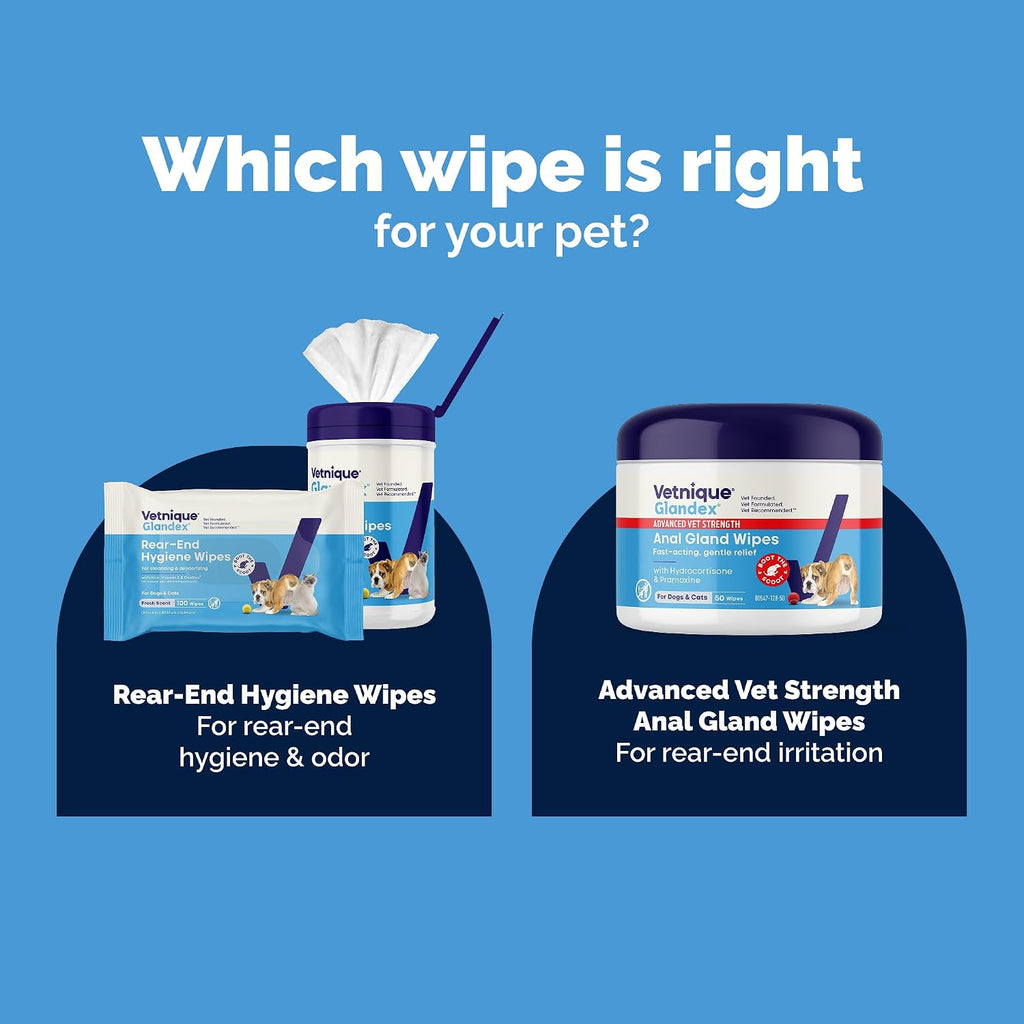 Vetnique Glandex Rear End Wipes for Dogs & Cats, Anal Gland Hygiene