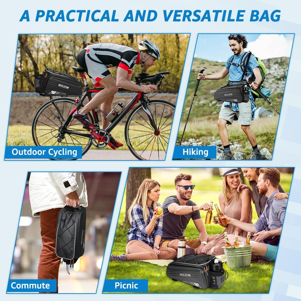 WOTOW Bike Bag for Bicycle Rear Rack - Waterproof Hard Shell 10L